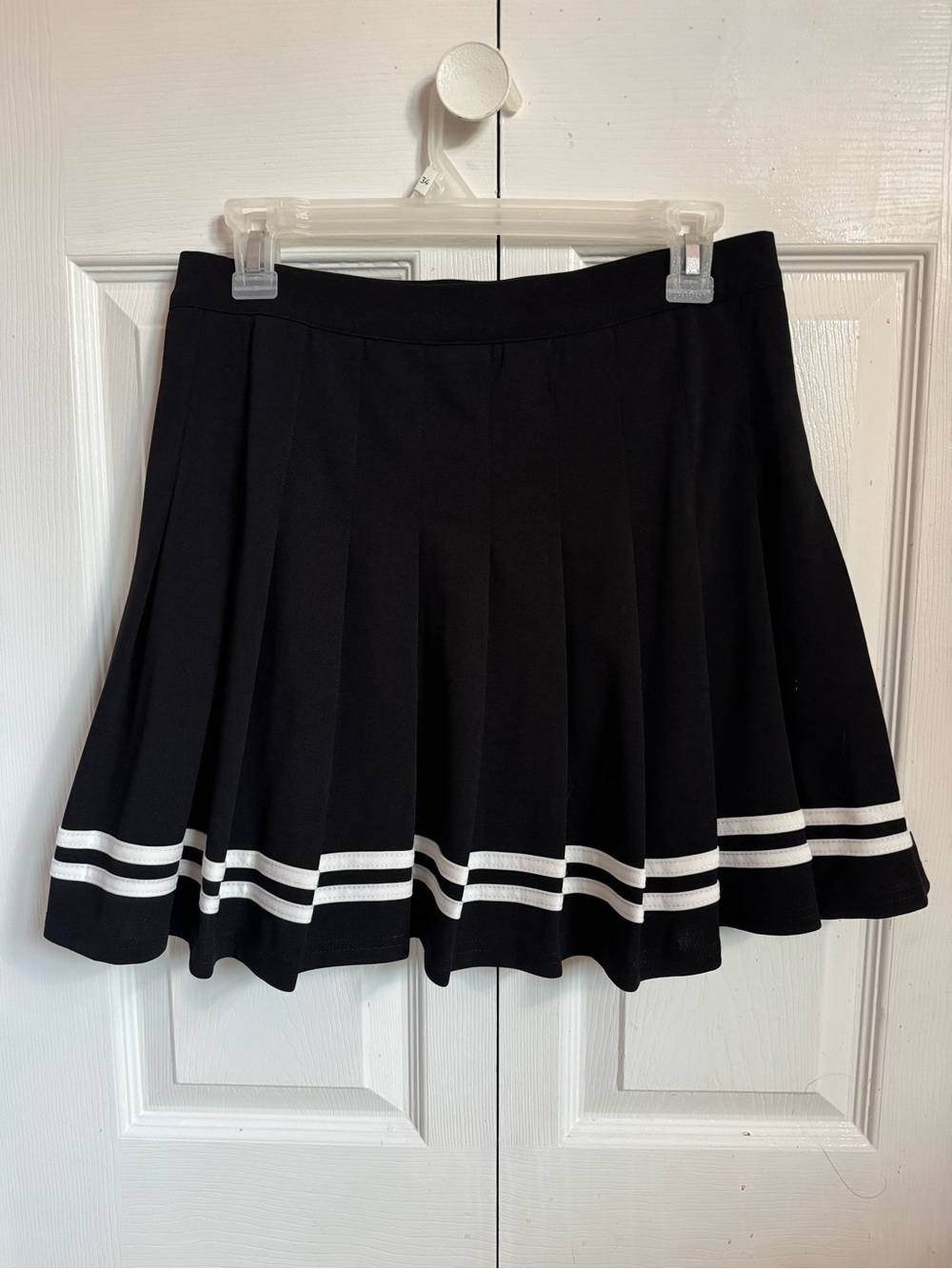 Black Pleated Skirt with White Stripes